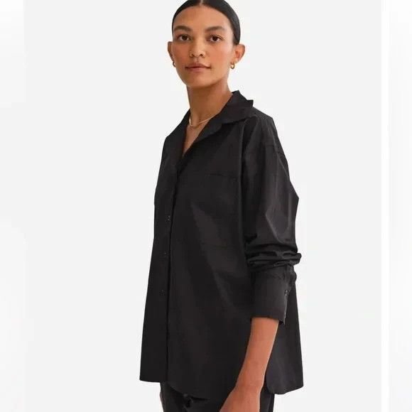 MATE THE LABEL 100% Organic Cotton Poplin Button Down Shirt Long Sleeve M BLACK - Picture 1 of 7